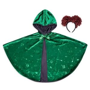NWT Disney Hocus Pocus Winifred Green Hooded Cape with Headband OS Halloween